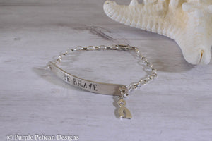 F Cancer - Be Brave -  Sterling Silver Chain Bracelet - Purple Pelican Designs