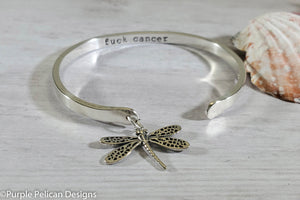 F--K Cancer Solid Gold or Sterling Silver Reverse Cuff Be Brave - Purple Pelican Designs