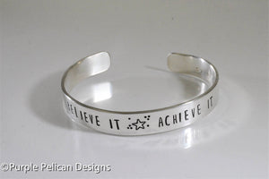 Believe It Achieve It  - Hand stamped bracelet - Purple Pelican Designs