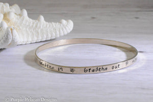 Solid Gold Bangle Bracelet Breathe In Breathe Out Move On - Purple Pelican Designs