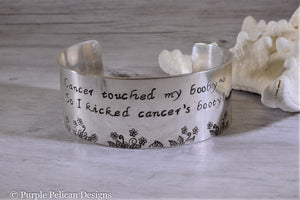 Breast Cancer survivor bracelet - Cancer touched my booby... - Purple Pelican Designs