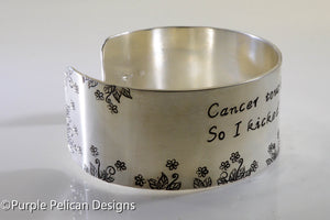 Breast Cancer survivor bracelet - Cancer touched my booby... - Purple Pelican Designs