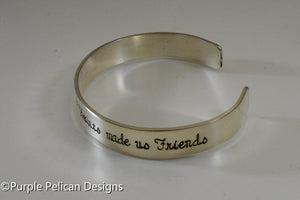 Chance made us cousins Hearts made us friends - hand stamped bracelet - Purple Pelican Designs
