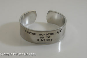 Custom Personalized Cuff Bracelet - Purple Pelican Designs