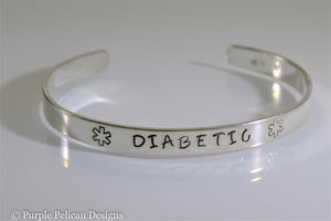 Medical Alert Diabetic - Cuff Bracelet Personalized - Purple Pelican Designs