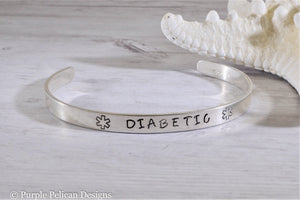 Medical Alert Diabetic - Cuff Bracelet Personalized - Purple Pelican Designs