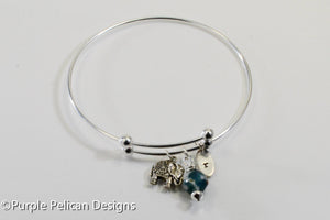 Sterling Silver Personalized Expandable Bangle With Elephant - Purple Pelican Designs