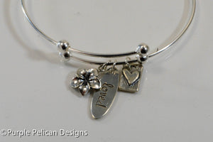 Sterling Silver Expandable Bangle - Loved - Purple Pelican Designs