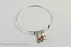Personalized Sterling Silver Music Lovers Expandable Bangle - Purple Pelican Designs
