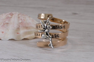 Sterling Silver Tinkerbell Charm Ring - Faith, Trust, Pixie Dust - Purple Pelican Designs