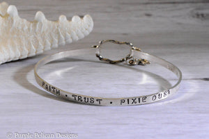 Sterling Silver Hinged Bangle - Faith Trust Pixie Dust - Purple Pelican Designs
