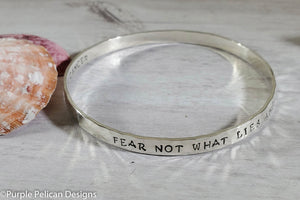 F**K Cancer Bangle Bracelet Fear Not What Lies Ahead For There Is Strength Behind You - Purple Pelican Designs