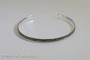 Sterling Silver Cuff Bracelet With a Tiny Floral Pattern - Purple Pelican Designs