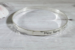 Pooh Quote Bangle Bracelet- How Lucky I Am To Have Something That Makes Saying Goodbye So Hard - Purple Pelican Designs