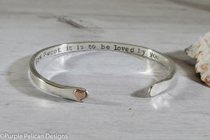 How Sweet It Is To Be Loved By You Solid Gold or Sterling Silver Reverse Cuff - Purple Pelican Designs