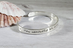 Song Lyric Bracelet - How wonderful life is while you're in the world - Purple Pelican Designs