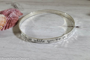 Song Lyric Bangle Bracelet  - How Wonderful Life Is While You're In The World - Purple Pelican Designs