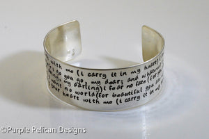 I Carry Your Heart With Me Hand Stamped E.E.Cummings Poem Bracelet - Purple Pelican Designs