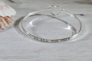 Love Is All You Need Hinged Bangle Sterling Silver - Purple Pelican Designs