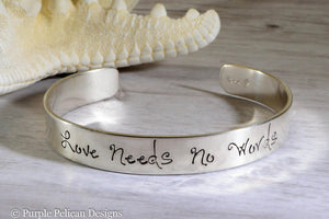 Love Needs No Words Autism Awareness Cuff Bracelet - Purple Pelican Designs