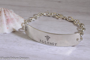 Allergy Medical Alert Personalized Chain Bracelet - Purple Pelican Designs