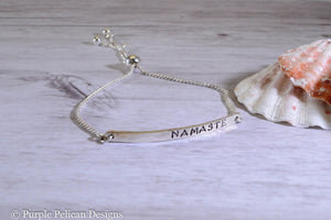 Yoga Bracelet - Namaste - Adjustable Sterling Silver Bracelet - Purple Pelican Designs