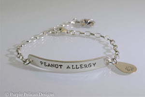 Peanut Allergy Medical Alert Chain Bracelet - Purple Pelican Designs