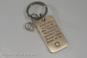 Police Keychain - Protect And Serve To The Highest Degree... - Purple Pelican Designs