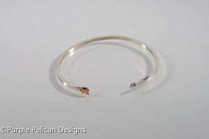 Solid Gold Or Sterling Silver Narrow Reverse Cuff With Tiny Butterfly - Purple Pelican Designs