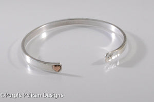 Solid Gold Or Sterling Silver Narrow Reverse Cuff With Tiny Heart - Purple Pelican Designs