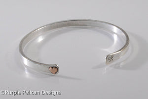 Solid Gold Or Sterling Silver Narrow Reverse Cuff With Tiny Heart - Purple Pelican Designs