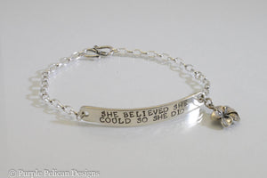 She Believed She Could So She Did Sterling Silver Chain Bracelet - Purple Pelican Designs