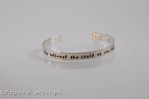 She believed she could so she did - Hand stamped bracelet - Purple Pelican Designs