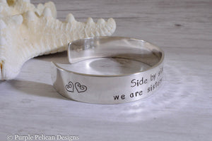 Sister Bracelet - Side by side or miles apart we are sisters connected by heart - Purple Pelican Designs