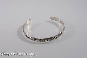 Sterling Silver Bracelet - Swirls and Blooms pattern - Purple Pelican Designs