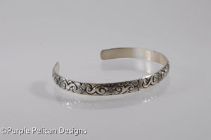 Sterling Silver Bracelet - Swirls and Blooms pattern - Purple Pelican Designs