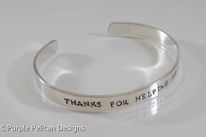 Teacher's Gift Cuff Bracelet - Thanks For Helping Me Grow - Purple Pelican Designs