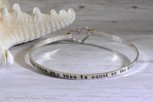 Beatles Inspired Sterling Silver Hinged Bangle - The love you take is equal to the love you make - Purple Pelican Designs