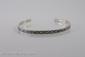 Sterling Silver Cuff Bracelet With a Tribal Pattern - Purple Pelican Designs