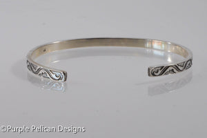 Sterling Silver Cuff Bracelet With a Tribal Pattern - Purple Pelican Designs
