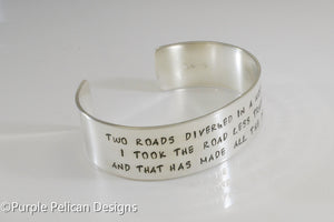 The Road Not Traveled Robert Frost Poem Cuff Bracelet - Purple Pelican Designs