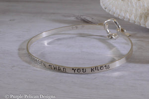 Sterling Silver Hinged Bangle - F**K Cancer You Are Stronger Than You Know - Purple Pelican Designs