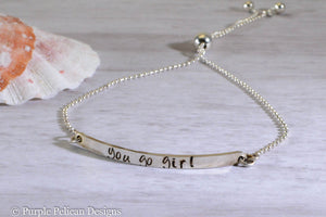 You Go Girl Adjustable Sterling Silver Bracelet - Purple Pelican Designs