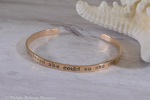 Solid Gold Cuff - She believed she could so she did - Purple Pelican Designs