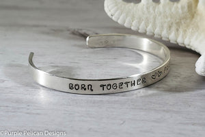 Twins Cuff Bracelet - Born Together Friends Forever - Purple Pelican Designs