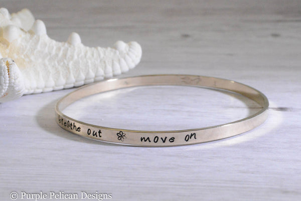 Solid Gold Bangle Bracelet Breathe In Breathe Out Move On - Purple ...