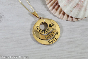 Gold Filled Breathe in, Breathe out, Move on Pendant Necklace - Purple Pelican Designs