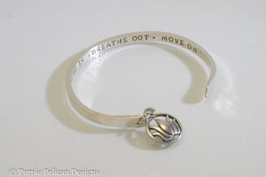 Breathe In Breathe Out Move On Solid Gold or Sterling Silver Reverse Cuff - Purple Pelican Designs