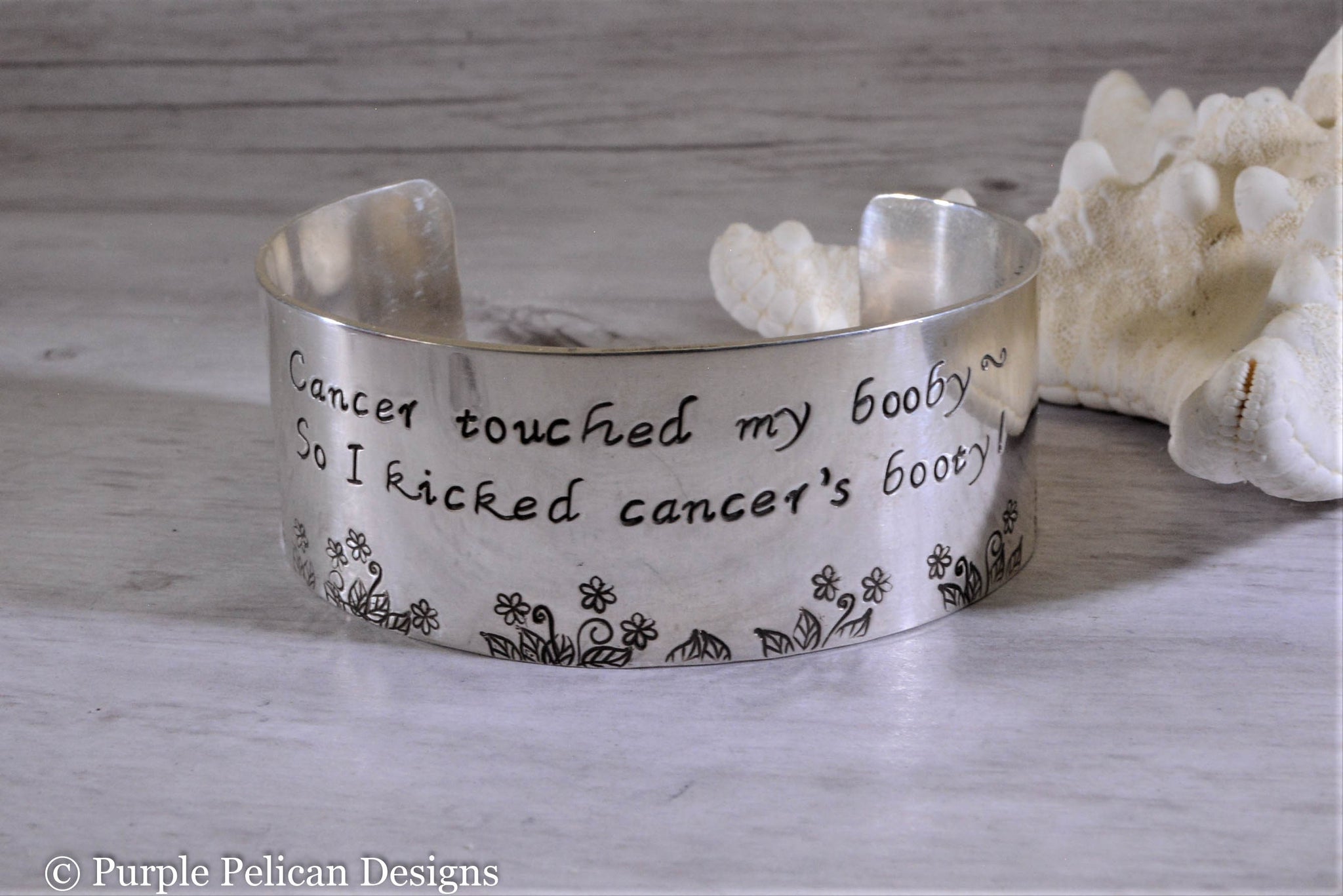 Breast Cancer survivor bracelet - Cancer touched my booby - Purple  Pelican Designs