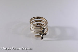 Sterling Silver Charm Ring - Faith, Hope, Love - Purple Pelican Designs